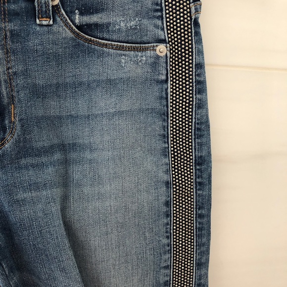 Hudson Distressed Silver Studded Light Blue Stretchy Skinny Jeans - Picture 4 of 9